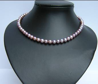 7-8mm round grade A purple pearl necklace